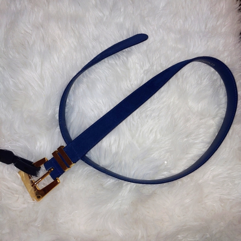 Dark blue skinny belt leather lined. Small medium blue belt
